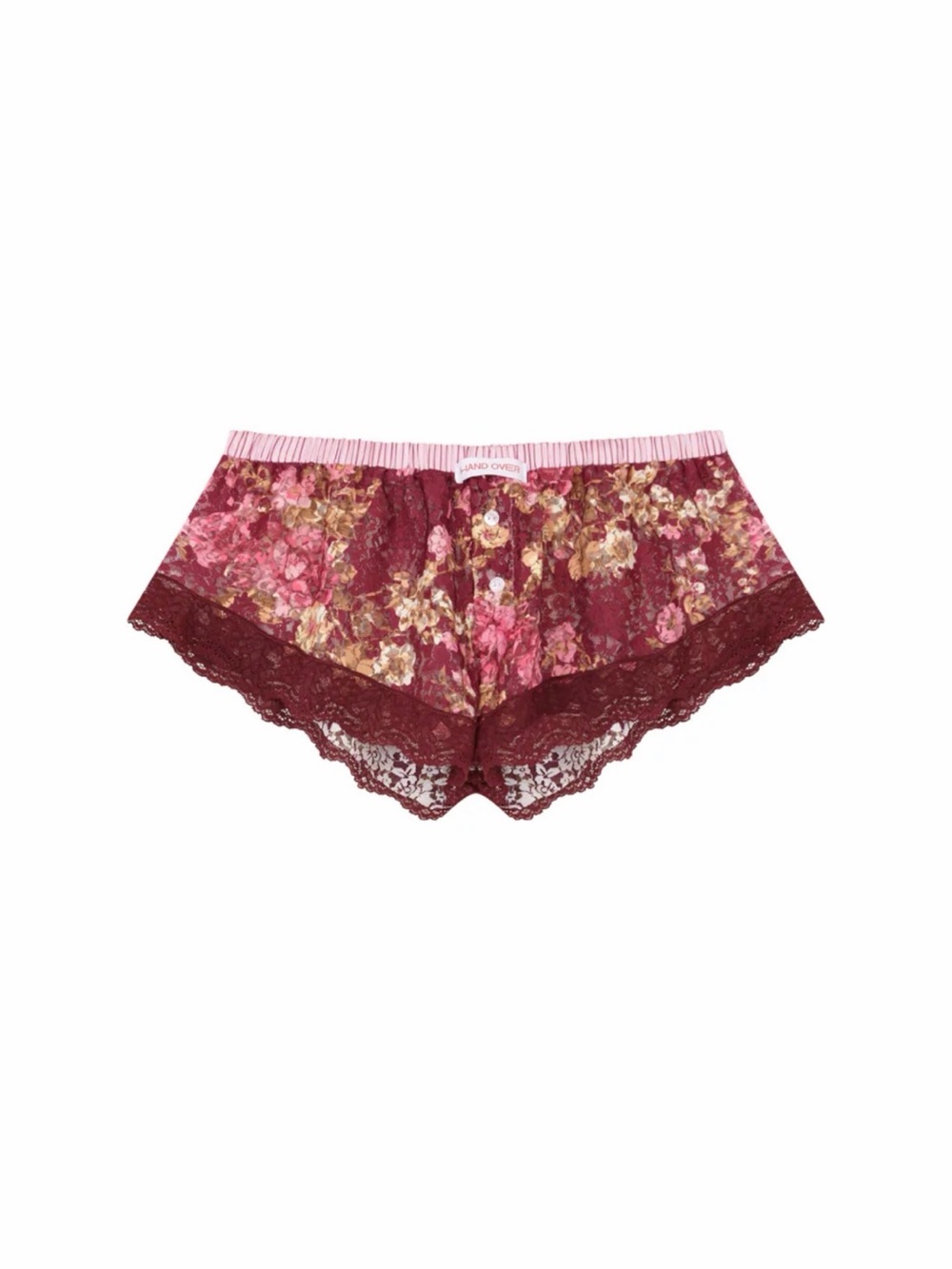 Floral Lace Swim Coverup Shorts in Burgundy & Pink